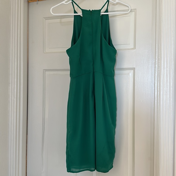 Emerald green chiffon halter dress - Picture 2 of 5